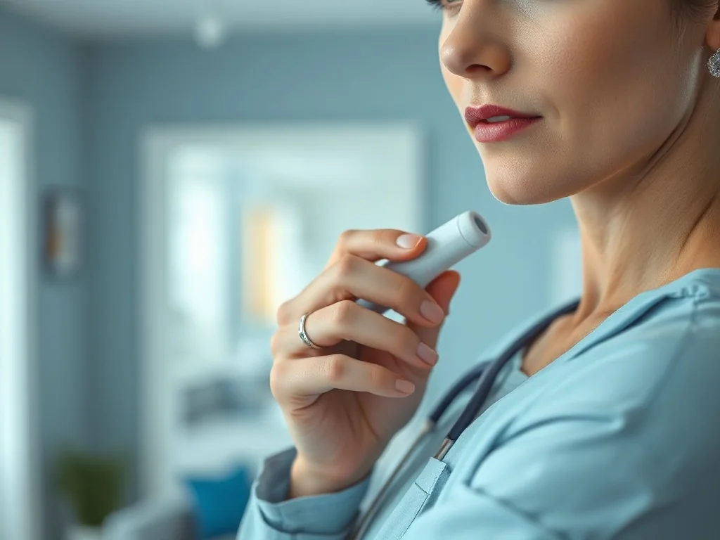 Kobieta mierzy temperaturę ciała za pomocą termometru elektronicznego umieszczonego pod pachą.